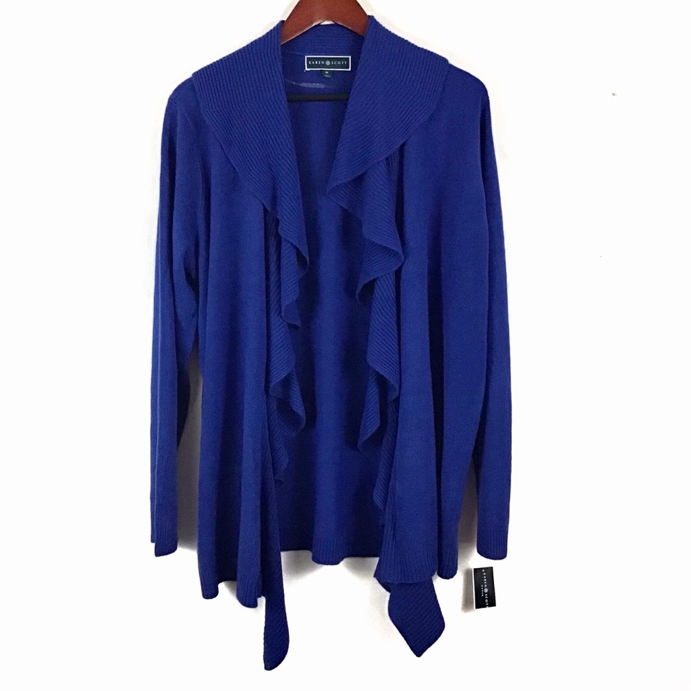 Karen Scott Macy's Plus LuxSoft Ruffle Cardigan - Picture 2 of 3